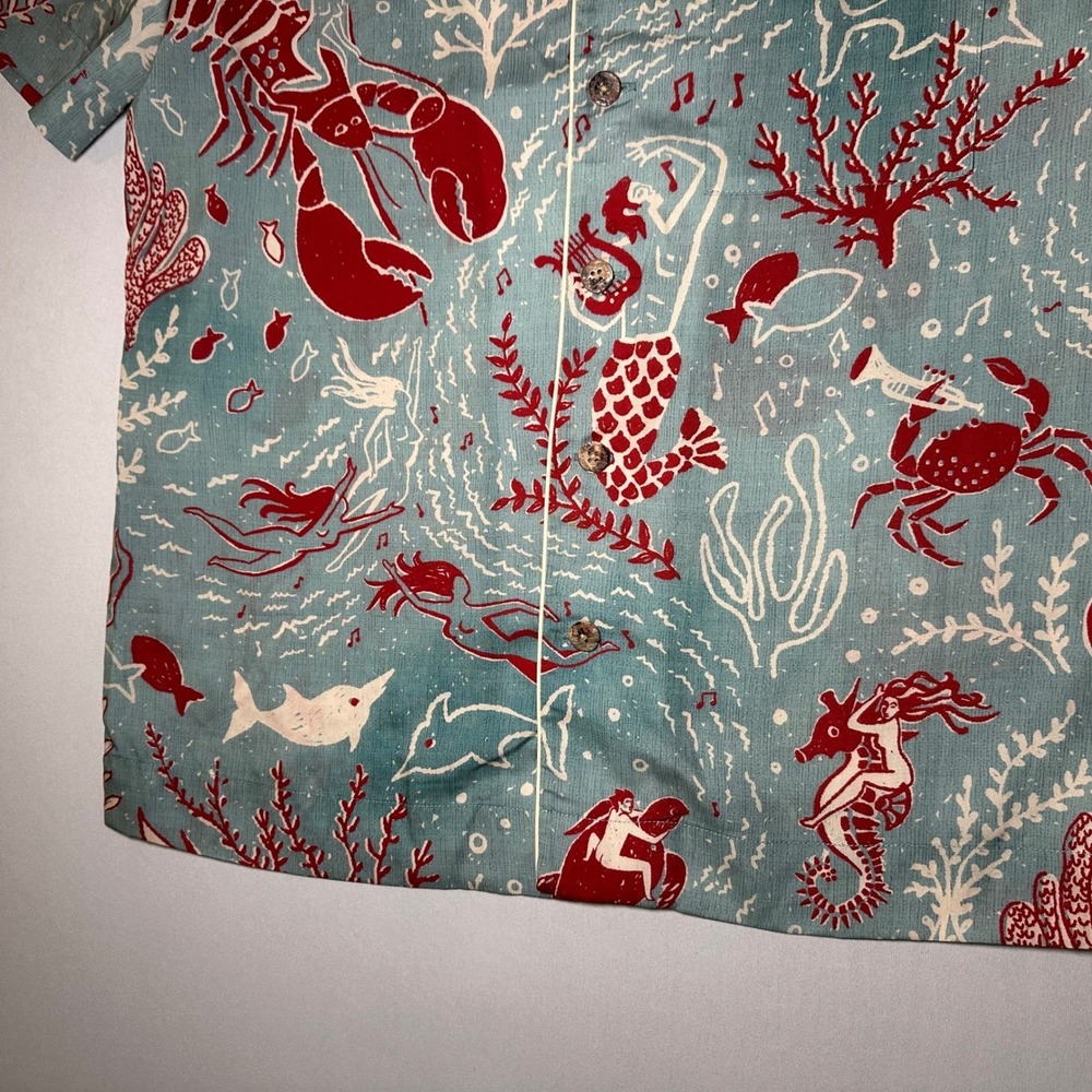 Tombolo Hawaiian Shirt Small French Blue Organic Tencel Mardi Gras Cabana Lounge - Picture 6 of 16
